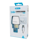 Carregador Turbo Auto-ID 2 Entradas USB Lightning 3.4A