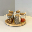 Kit 4 Potes de Vidro Tampa Rolha com Colher Bambu 240ml