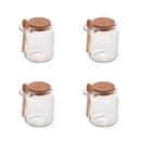 Kit 4 Potes de Vidro Tampa Rolha com Colher Bambu 240ml