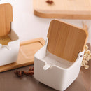 Saleiro de Mesa Ceramica com Tampa e Colher Branca 400ml